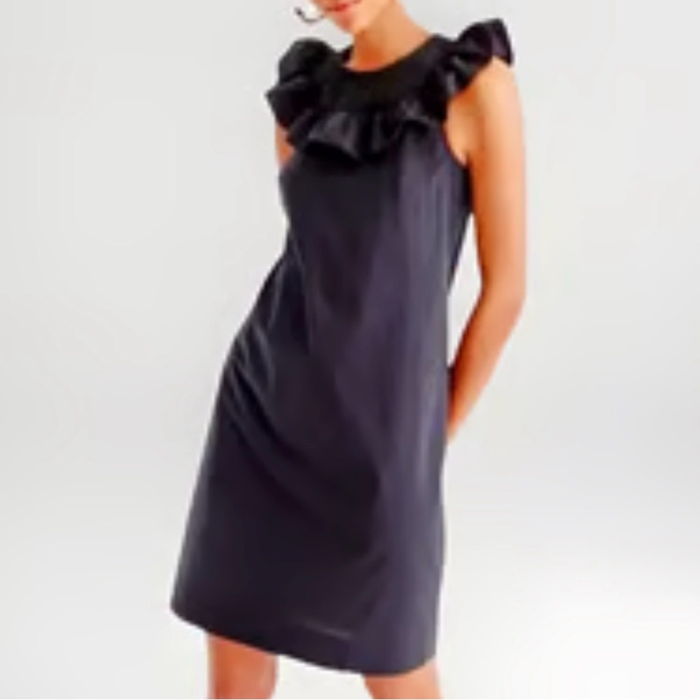 J. Crew Black Ruffle Ne k Midi Dress with Belt Size 10